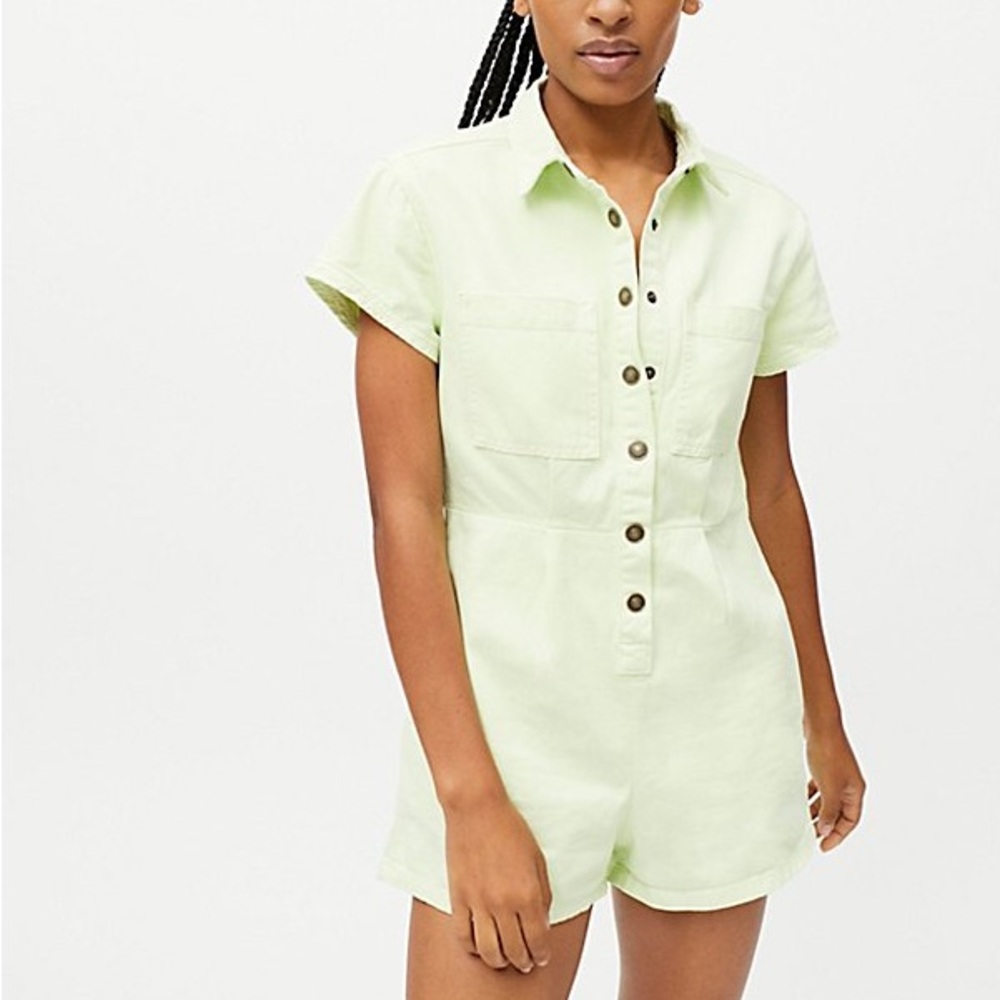 lime green denim romper BDG urban outfitters XS NWT